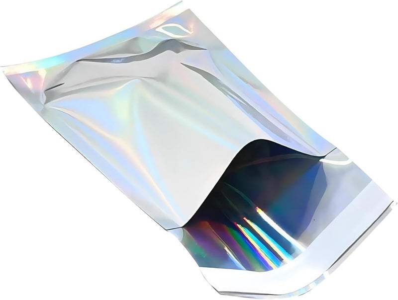 PABCK 100 Pack 3.54x5.12+1.18 inch Holographic Metallic Poly Mailers Self Sealing Packaging Aluminum Foil Glitter Bags Shipping Envelopes Mailing Storage Pouches for Shipping Packaging - Image 3